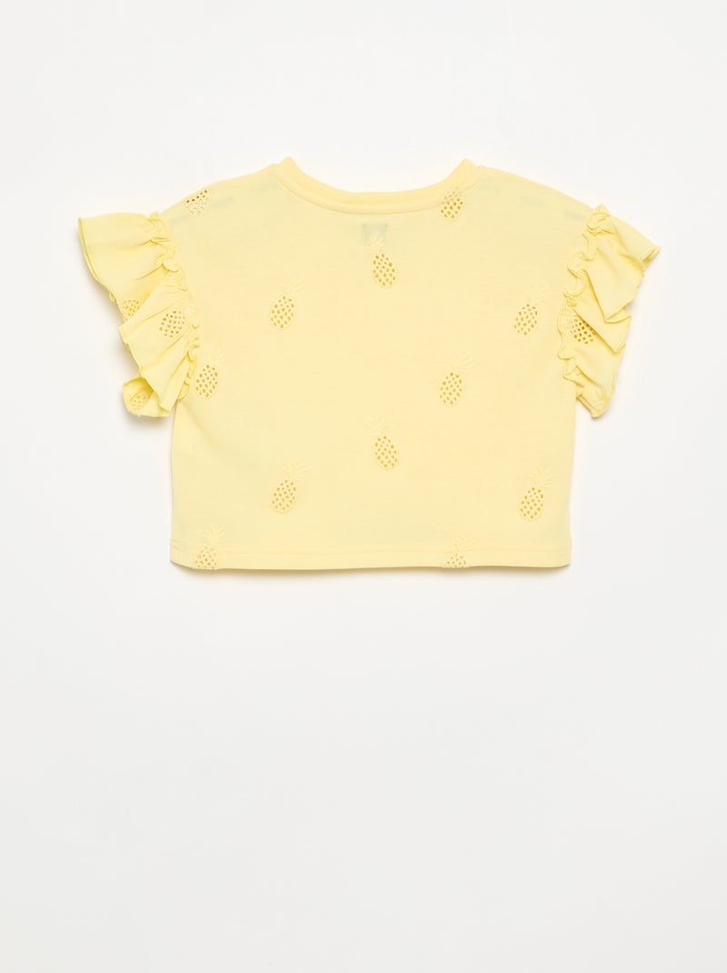 T-shirt crop avec broderie anglaise Jaune - Kiabi