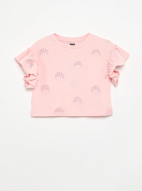 T-shirt crop avec broderie anglaise - Kiabi