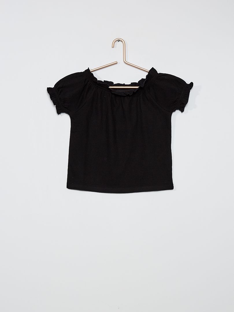 T-shirt crop bardot noir - Kiabi