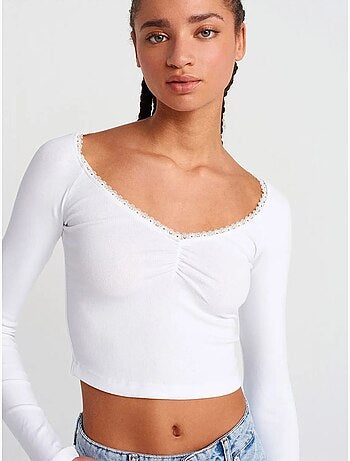 T-shirt crop côtelé femme dilvin