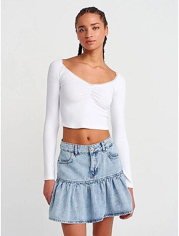 T-shirt crop côtelé femme dilvin
