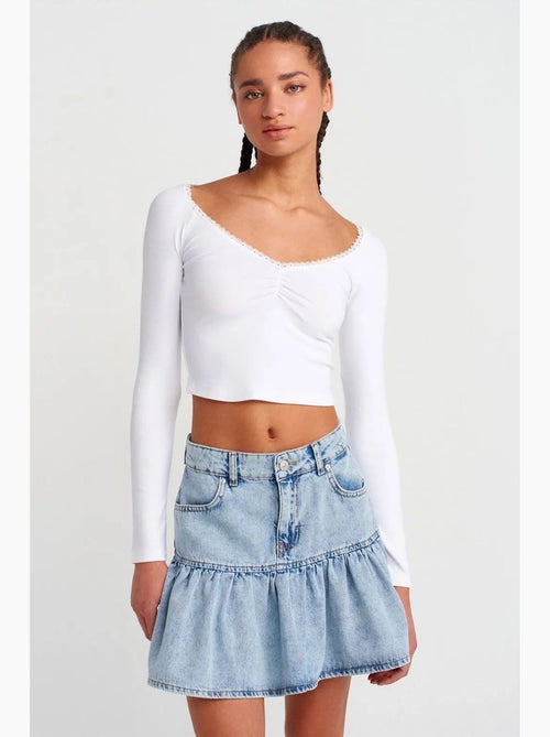 T-shirt crop côtelé femme dilvin - Kiabi T-shirt crop côtelé femme dilvin - Kiabi