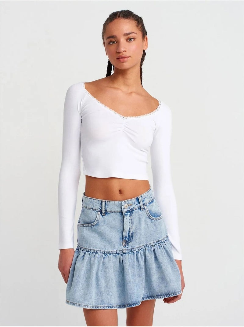 T-shirt crop côtelé femme dilvin Blanc - Kiabi