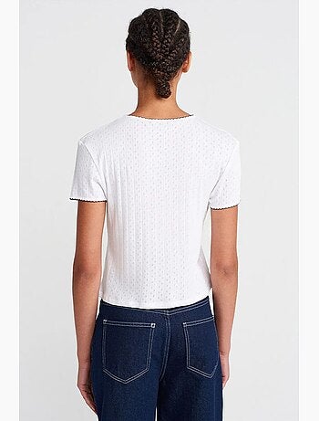 T-shirt crop côtelé femme dilvin