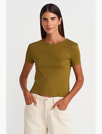 T-shirt crop côtelé femme dilvin