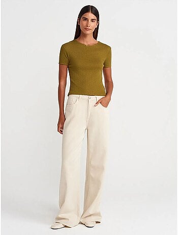 T-shirt crop côtelé femme dilvin
