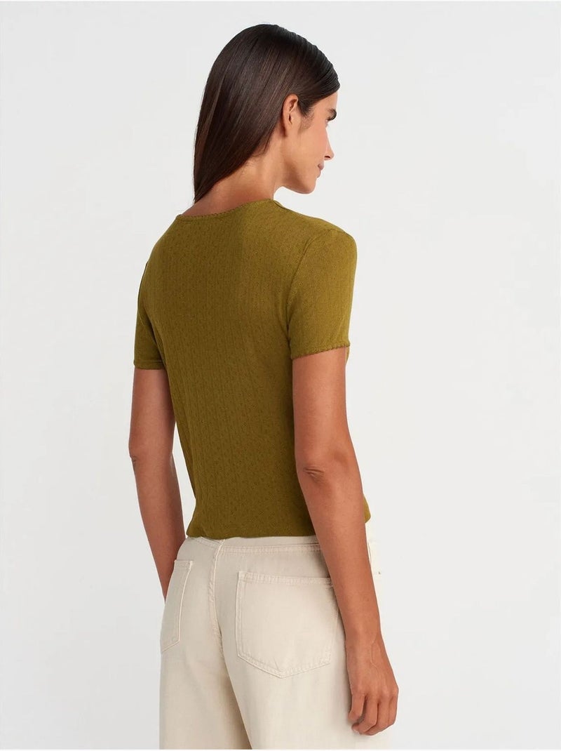 T-shirt crop côtelé femme dilvin Kaki - Kiabi