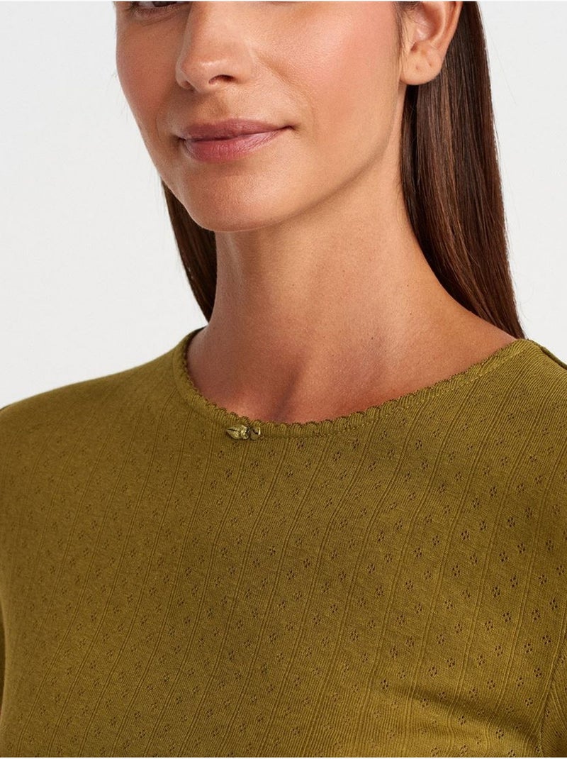 T-shirt crop côtelé femme dilvin Kaki - Kiabi