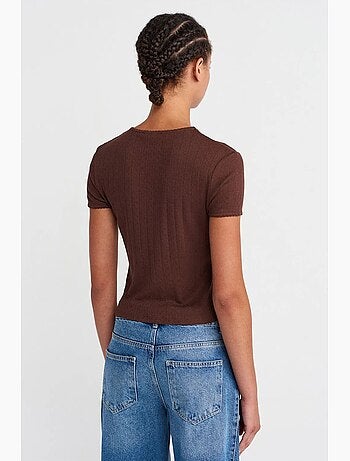 T-shirt crop côtelé femme dilvin