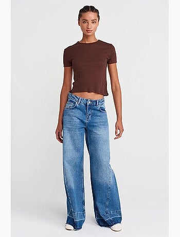 T-shirt crop côtelé femme dilvin