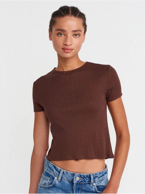 T-shirt crop côtelé femme dilvin - Kiabi