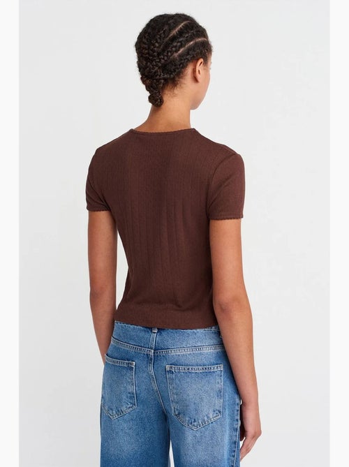 T-shirt crop côtelé femme dilvin - Kiabi