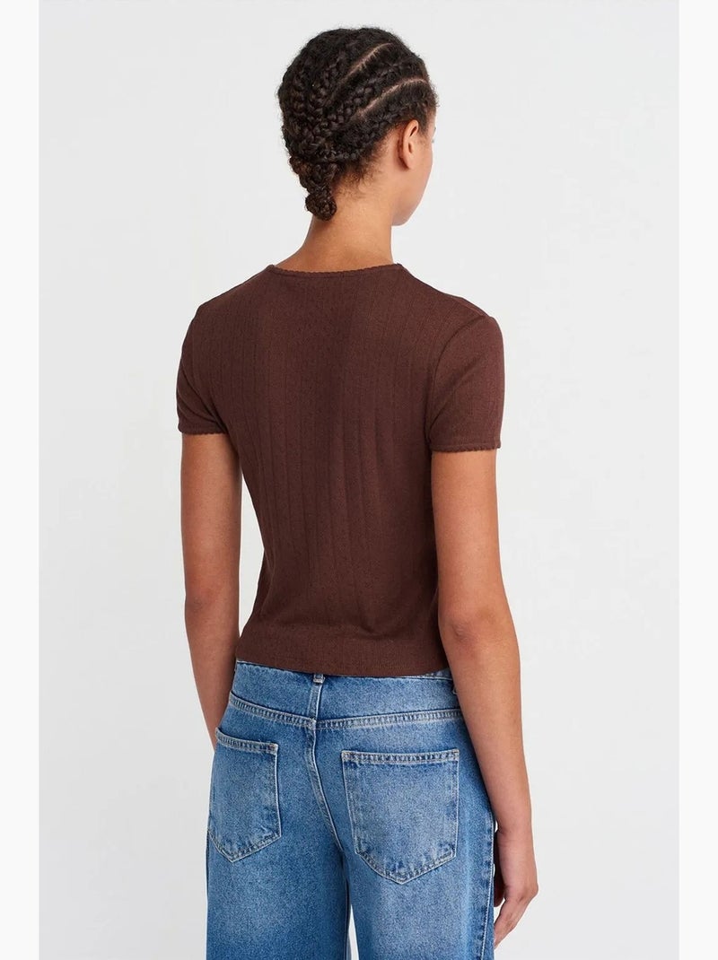 T-shirt crop côtelé femme dilvin Marron - Kiabi