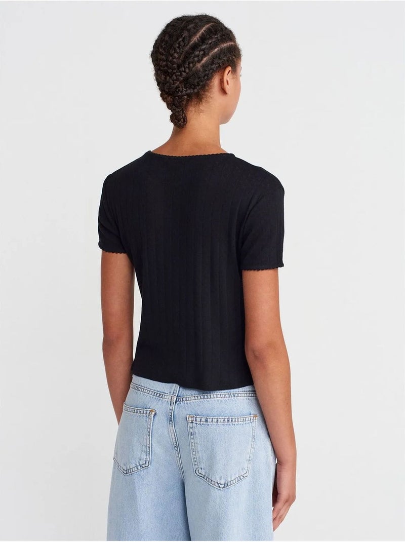 T-shirt crop côtelé femme dilvin Noir - Kiabi