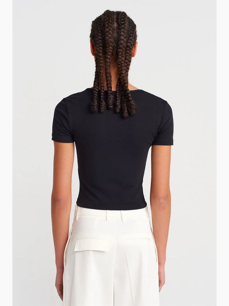 T-shirt crop en jersey coupe ajustée dilvin Noir - Kiabi