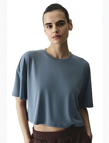 T-shirt crop en modal fendu penti
