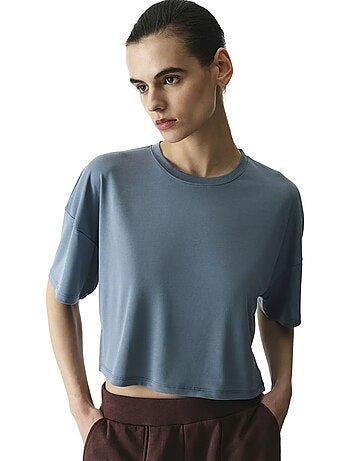 T-shirt crop en modal fendu penti