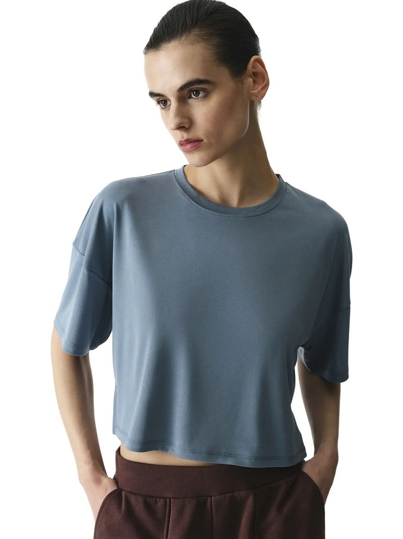 T-shirt crop en modal fendu penti Bleu - Kiabi