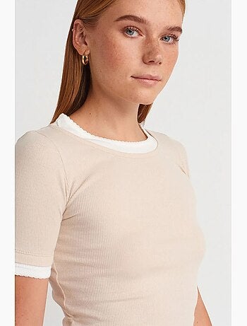 T-shirt crop femme coupe slim à col rond dilvin