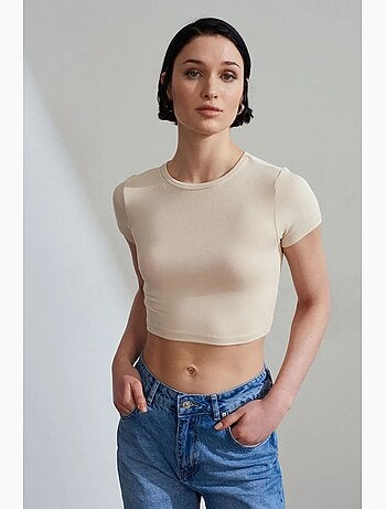 T-shirt crop femme coupe slim à col rond dilvin