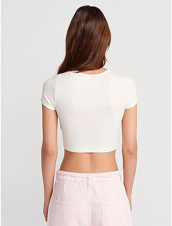 T-shirt crop femme coupe slim à col rond dilvin
