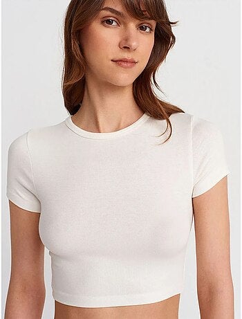 T-shirt crop femme coupe slim à col rond dilvin