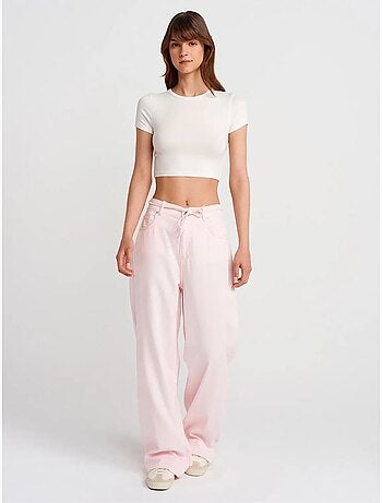 T-shirt crop femme coupe slim à col rond dilvin