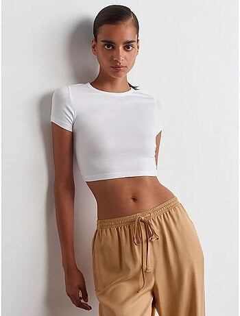 T-shirt crop femme coupe slim à col rond dilvin