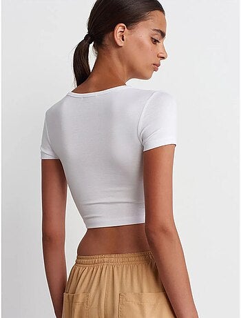 T-shirt crop femme coupe slim à col rond dilvin