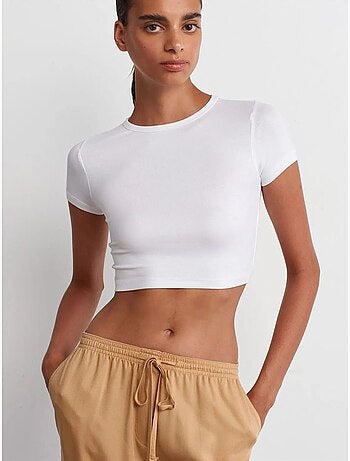 T-shirt crop femme coupe slim à col rond dilvin