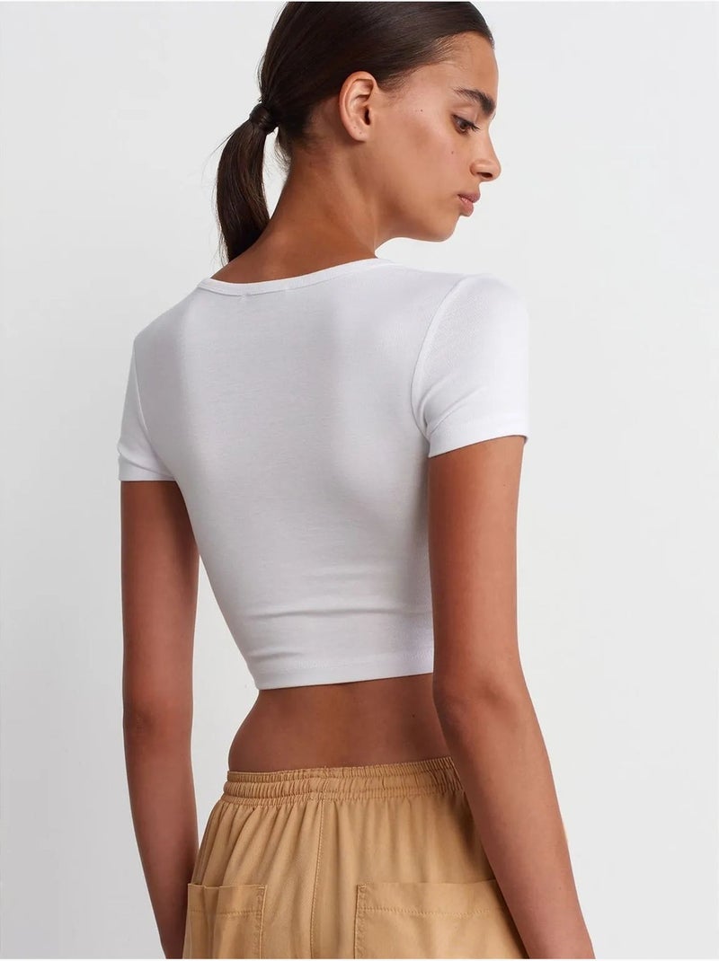 T-shirt crop femme coupe slim à col rond dilvin Blanc - Kiabi