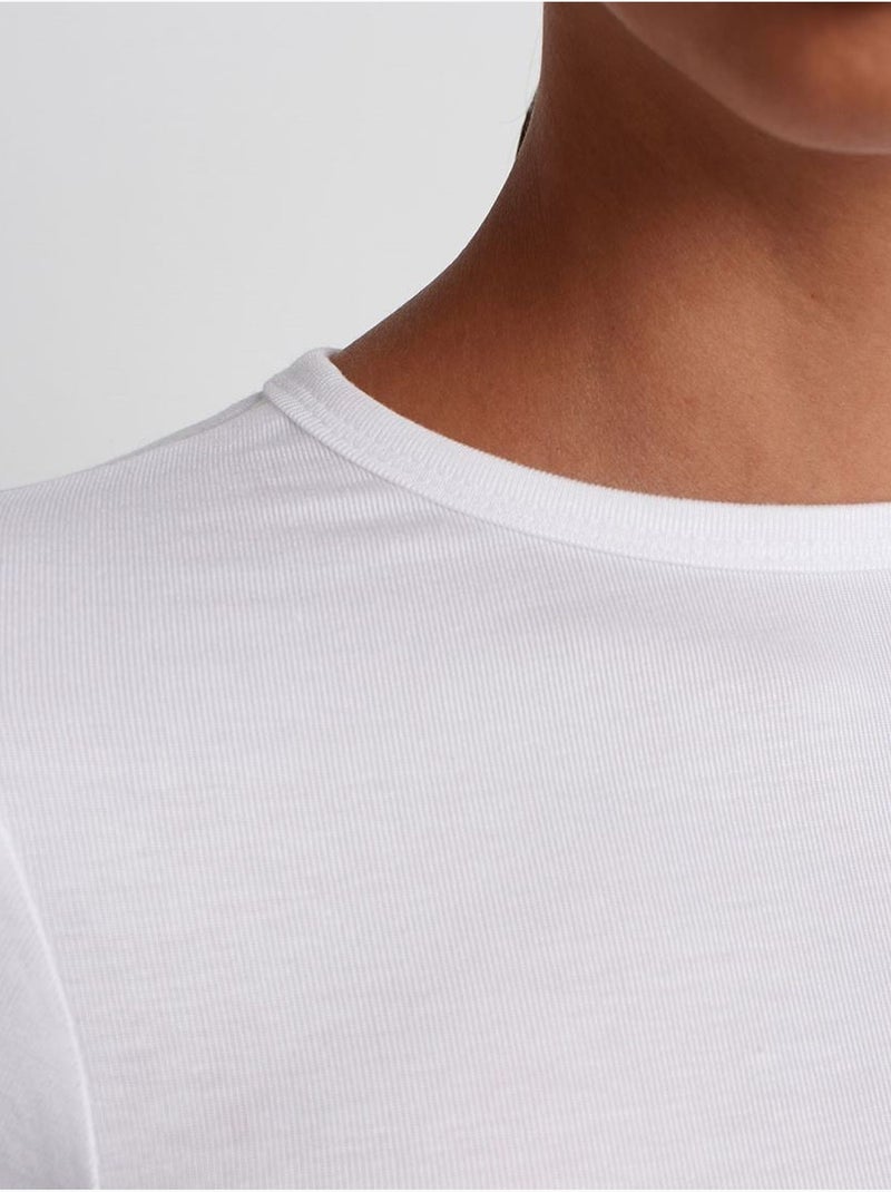 T-shirt crop femme coupe slim à col rond dilvin Blanc - Kiabi