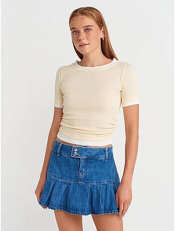 T-shirt crop femme coupe slim à col rond dilvin