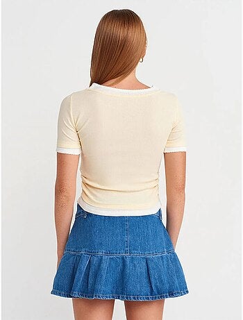 T-shirt crop femme coupe slim à col rond dilvin