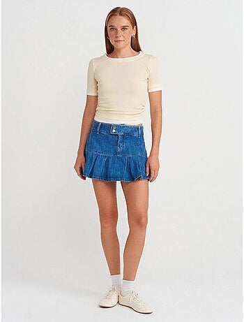 T-shirt crop femme coupe slim à col rond dilvin