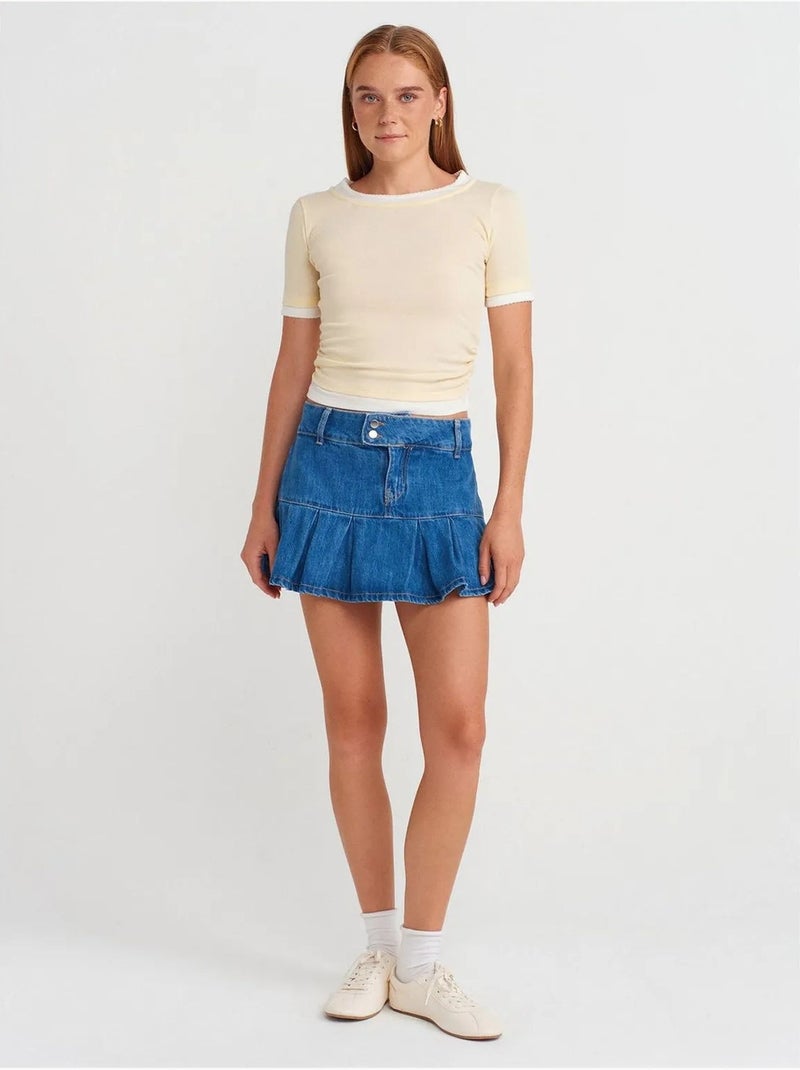T-shirt crop femme coupe slim à col rond dilvin Crème - Kiabi