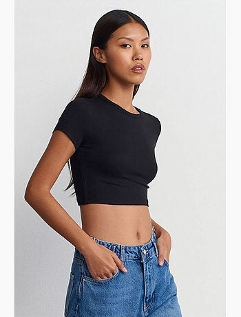 T-shirt crop femme coupe slim à col rond dilvin