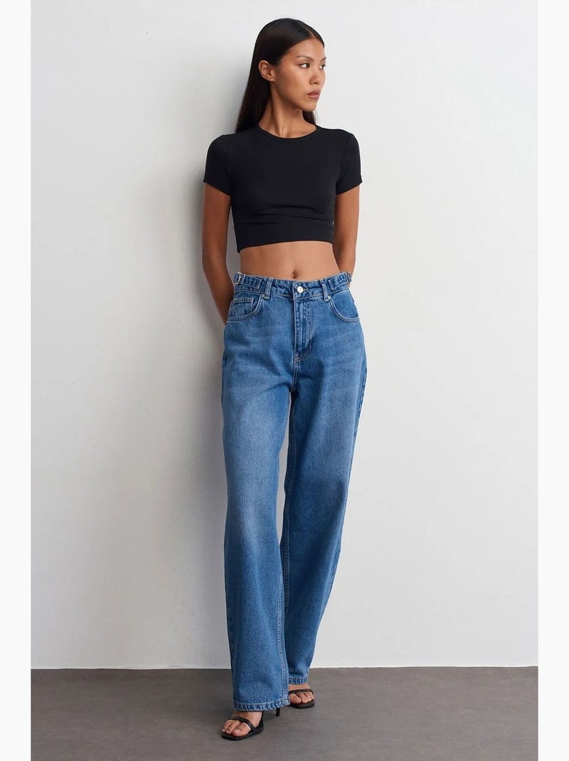 T-shirt crop femme coupe slim à col rond dilvin Noir - Kiabi