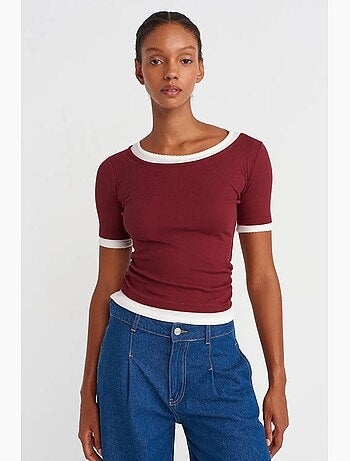 T-shirt crop femme coupe slim à col rond dilvin