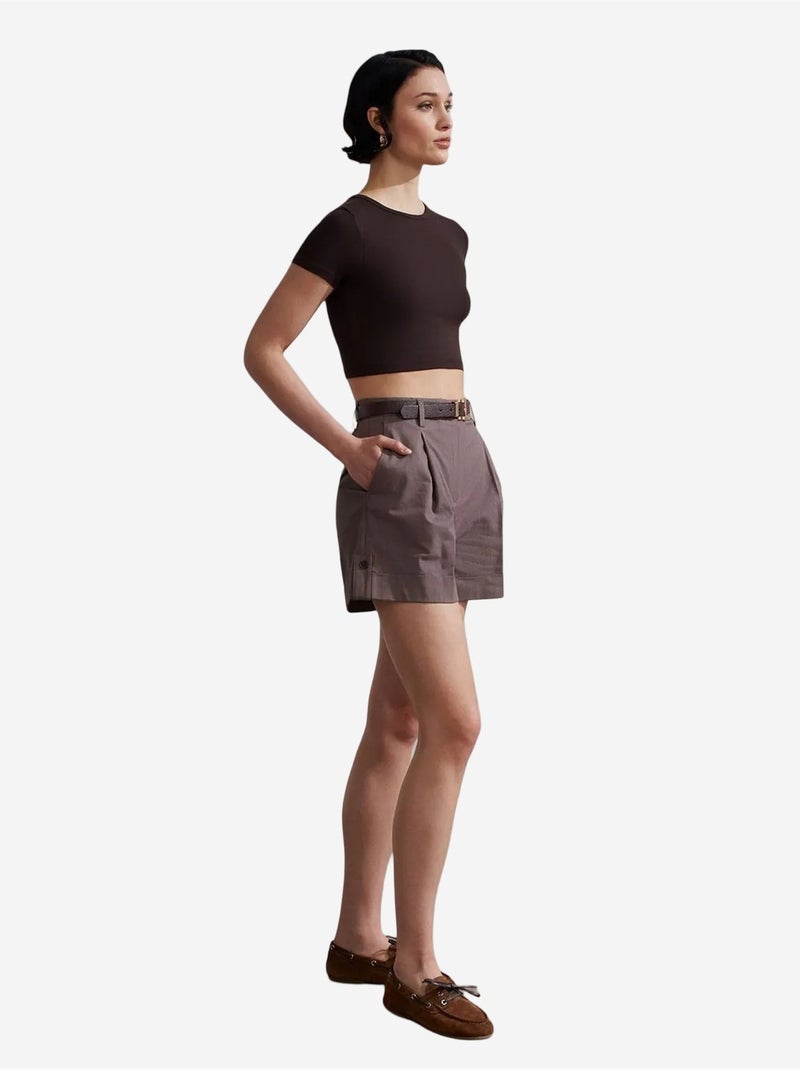 T-shirt Crop Femme Coupe Slim À Col Rond Marron chocolat - Kiabi