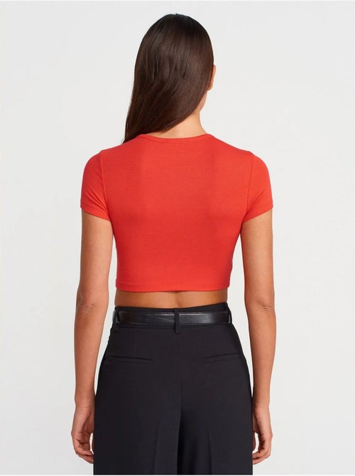 T-shirt Crop Femme Coupe Slim À Col Rond - Kiabi