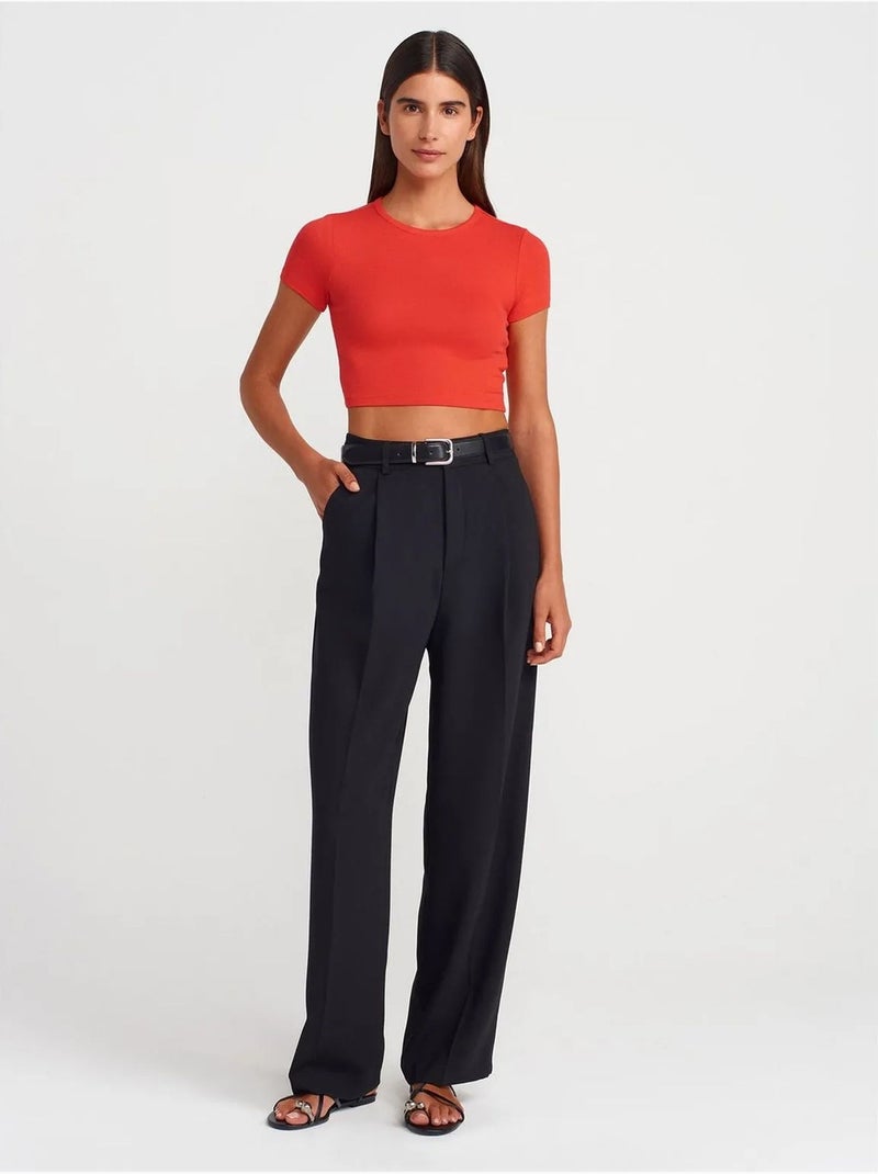 T-shirt Crop Femme Coupe Slim À Col Rond Orange - Kiabi