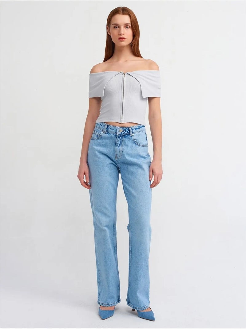 T-shirt crop femme épaules dénudées à fermeture éclair dilvin Blanc cassé - Kiabi