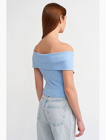 T-shirt crop femme épaules dénudées à fermeture éclair dilvin