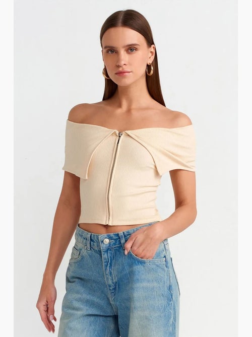 T-shirt crop femme épaules dénudées à fermeture éclair dilvin - Kiabi