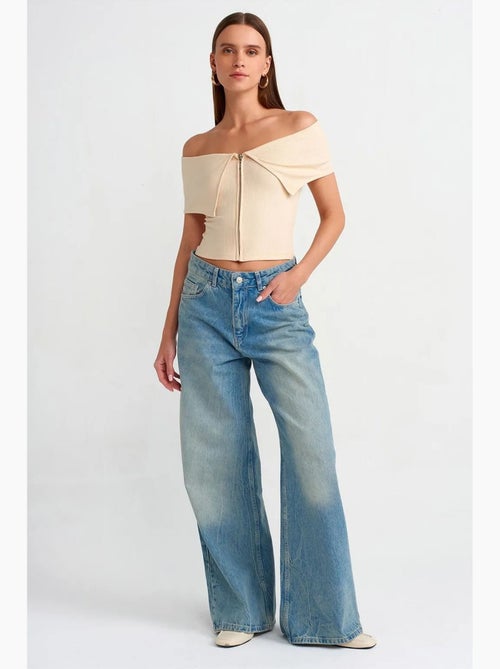 T-shirt crop femme épaules dénudées à fermeture éclair dilvin - Kiabi