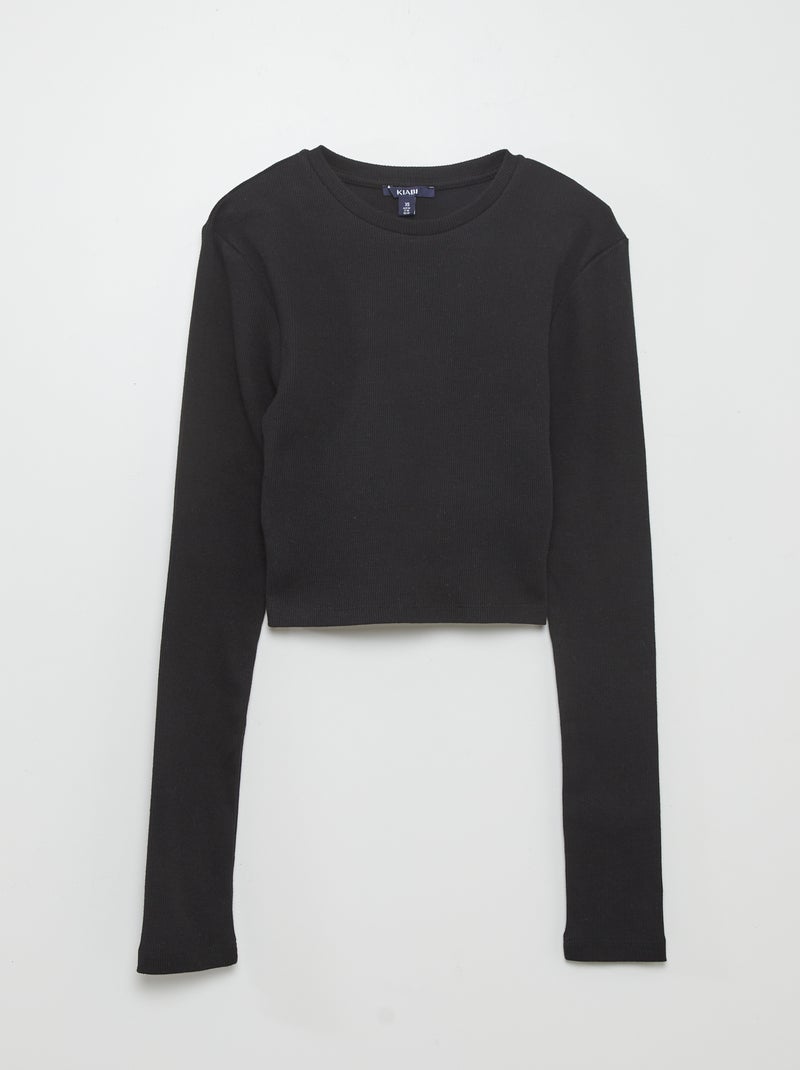 T-shirt crop maille côtelée noir - Kiabi