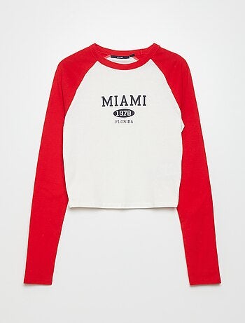 T-shirt crop 'Miami' manches longues - Kiabi