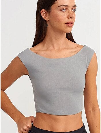 T-shirt Crop Sans Manches À Col Bateau