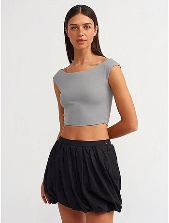 T-shirt Crop Sans Manches À Col Bateau